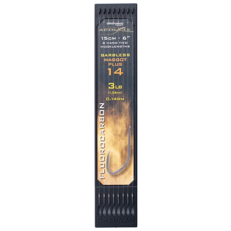 Drennan Acolyte Barbless Maggot Plus Hooklength Plate 6inch